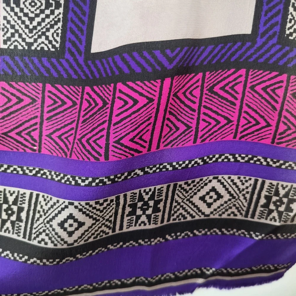 Oscar de la Renta Silk Scarf 51x10 Geometric Tribal Bohemian Purple Pink Grey